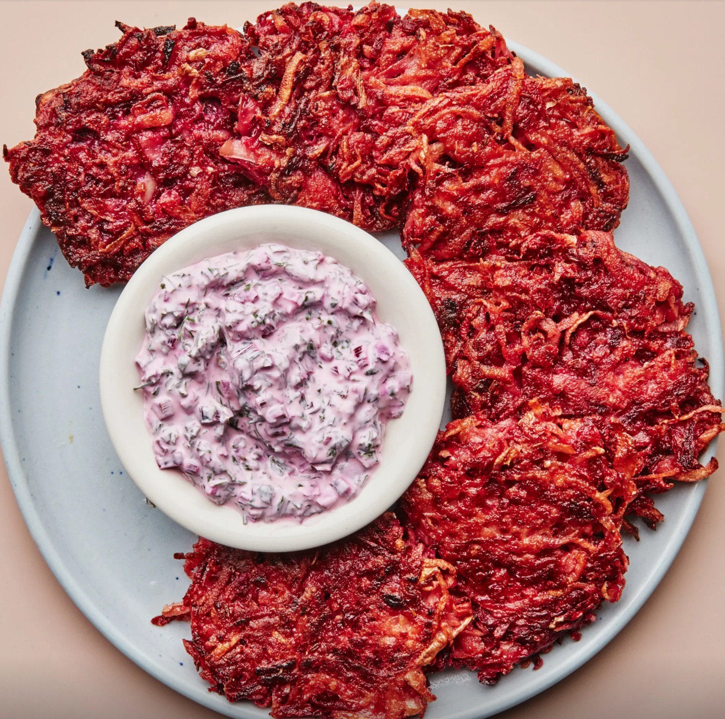 Beet Fritters With Beet greens Yoghurt